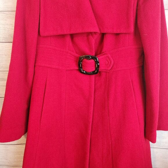 Jessica Simpson Large Wool Blend Long Winter Fall Red Coat W/belt - Picture 3 of 9